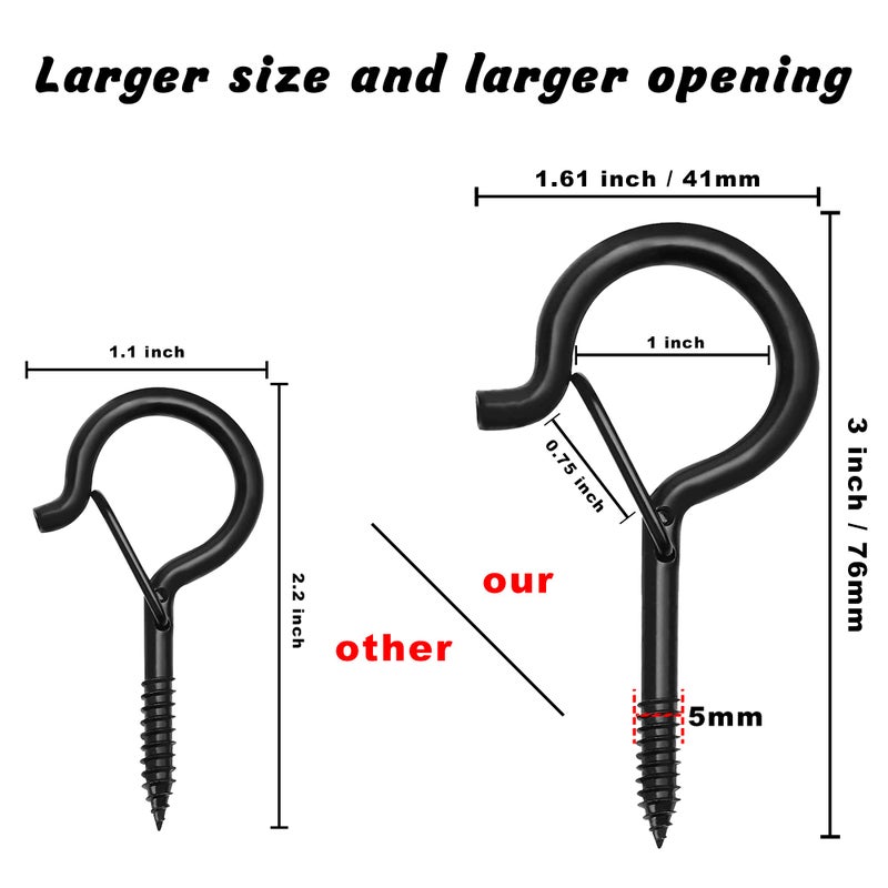 Ansxiy 10 PCS 3 inches Q-Hanger Hooks with Safety Buckle  Screw Hooks for Outdoor String Lights  Ceiling Hooks for Hanging Plants  Black - Image 2